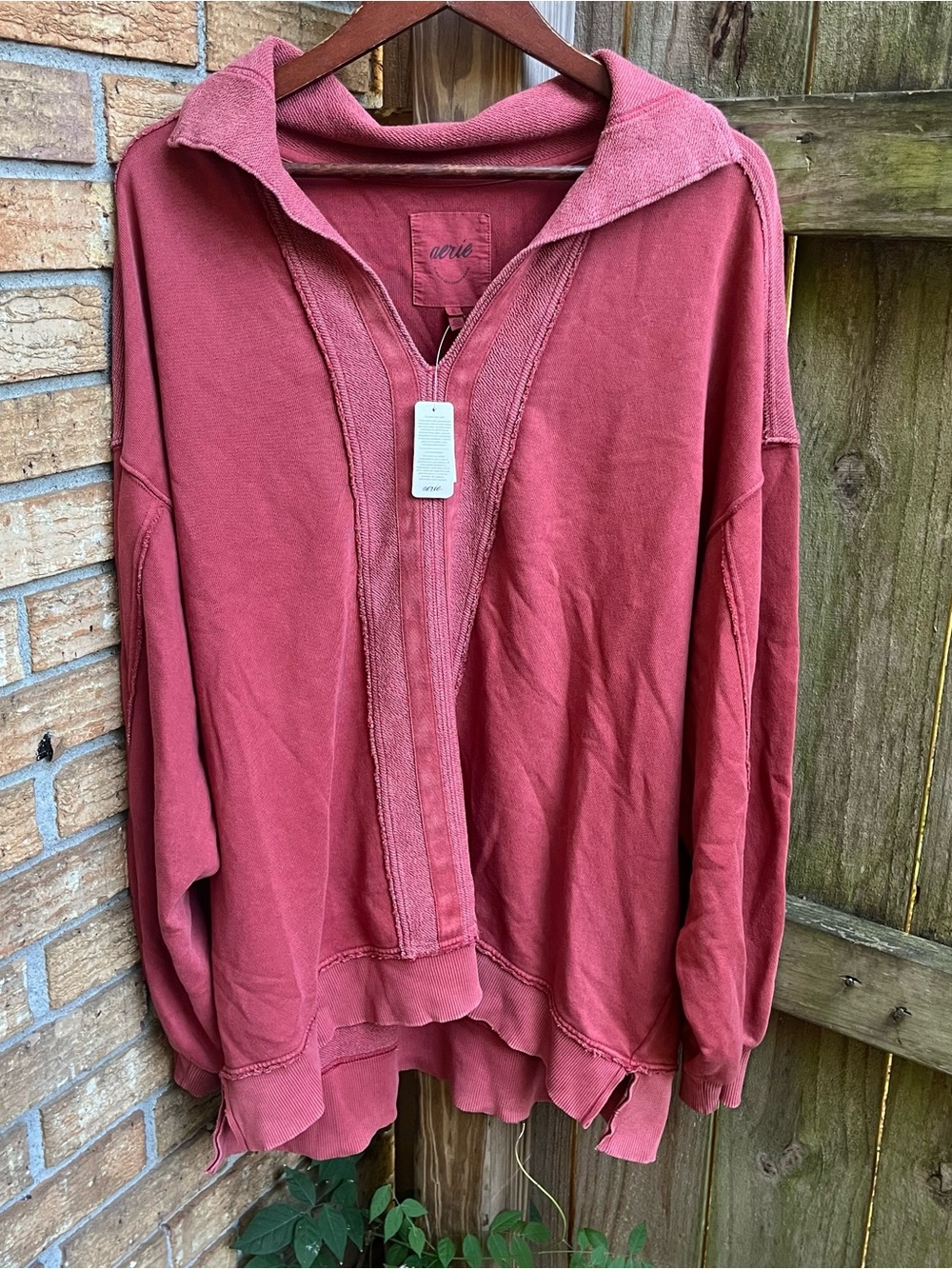 Aerie Oversized Washed Rose Front Seam Sweatshirt